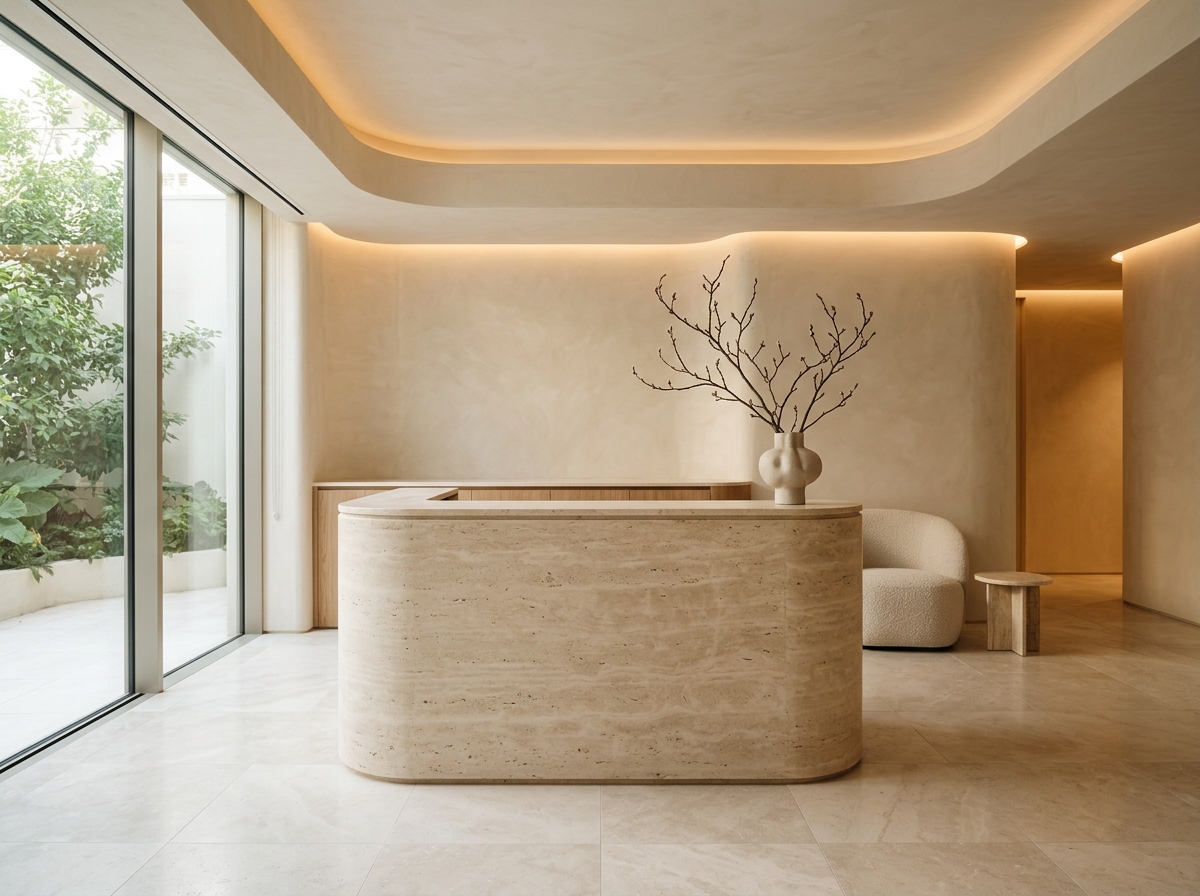 Aura Aesthetics travertine reception studio